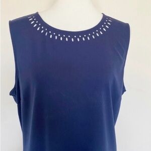 Brooks Brothers Openwork Neck Navy Blue Sleeve Less Blouse Size XL